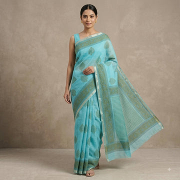 Kota Doriya Saree | Turquoise Blue Green Buti Print