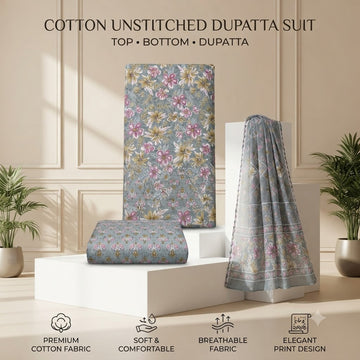 Sanganeri Suit | Grey Blue Floral