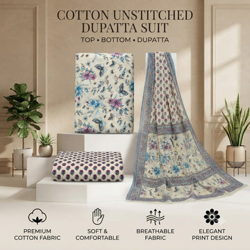 Sanganeri Suit | Ivory Blue Butterfly