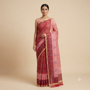 Kota Doriya Saree | Red Pink Floral Print
