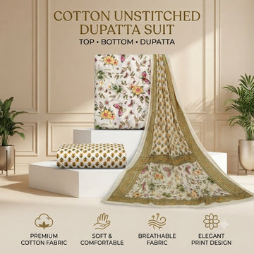 Sanganeri Suit | Ivory Mustard Floral