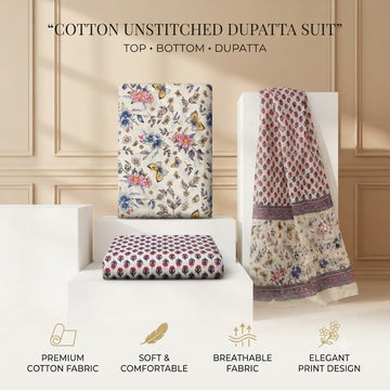 Sanganeri Suit | Ivory Maroon Floral