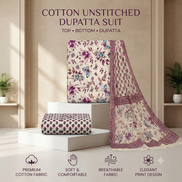 Sanganeri Suit | Ivory Purple Floral