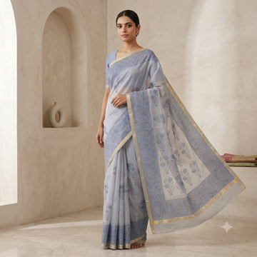 Kota Doriya Saree | Powder Blue Floral Print