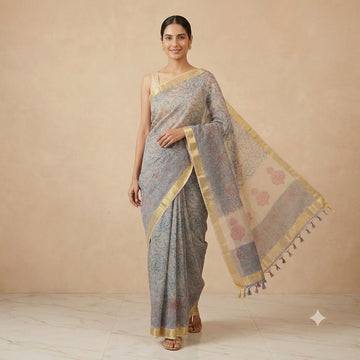 Kota Doriya Saree | Grey Multicolour Floral Print