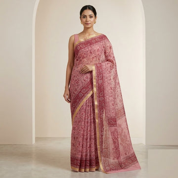 Kota Doriya Saree | Pink Maroon Floral Jaal Print