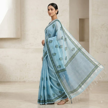 Kota Doriya Saree | Sky Blue Green Buti Print