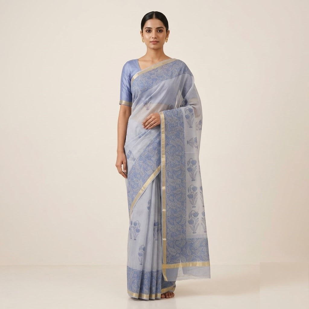 Kota Doriya Saree | Powder Blue Floral Print