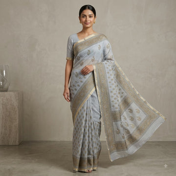 Kota Doriya Saree | Grey Olive Buti Print