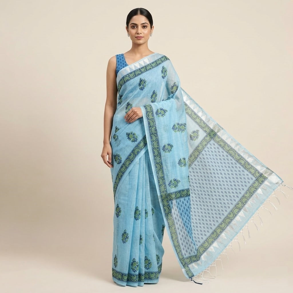 Kota Doriya Saree | Sky Blue Green Buti Print