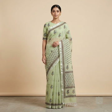 Kota Doriya Saree | Pista Green Buti Print
