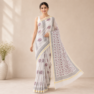 Kota Doriya Saree | Lilac Pink Floral Buti Print