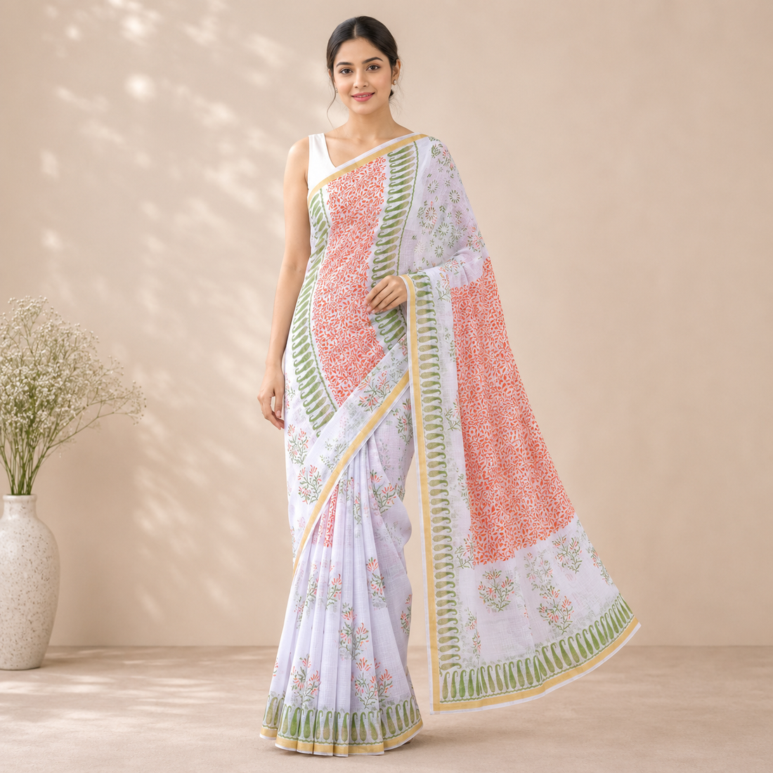 Kota Doriya Saree | Lilac Coral Floral Print