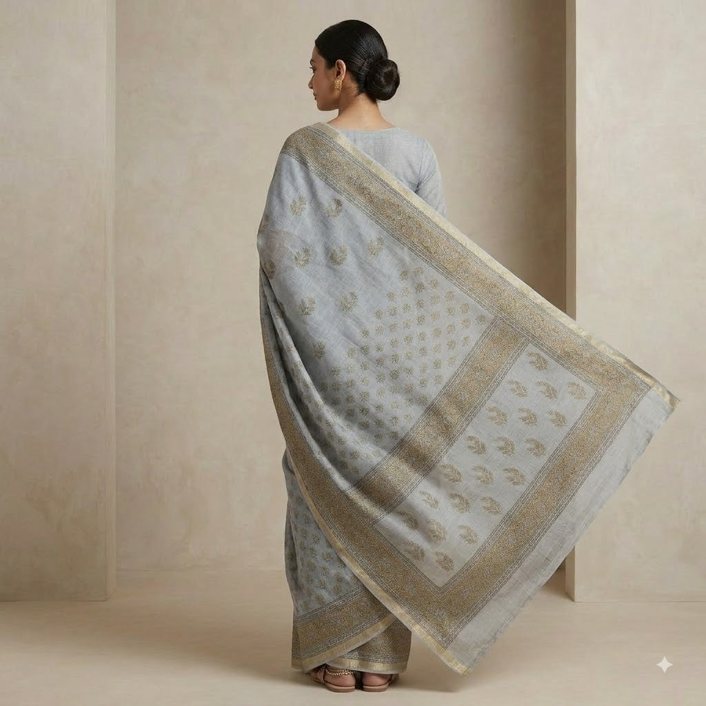 Kota Doriya Saree | Grey Olive Buti Print