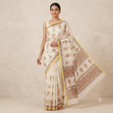 Kota Doriya Saree | Ivory Rust Buti Print