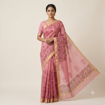 Kota Doriya Saree | Pink Maroon Floral Print