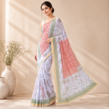 Kota Doriya Saree | Lilac Coral Floral Print