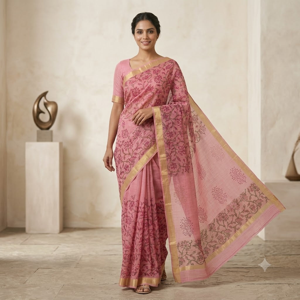 Kota Doriya Saree | Pink Maroon Floral Print