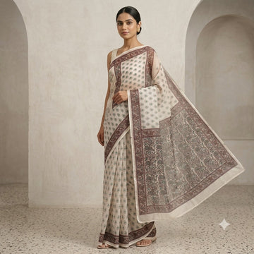 Kota Doriya Saree | White Maroon Floral Print