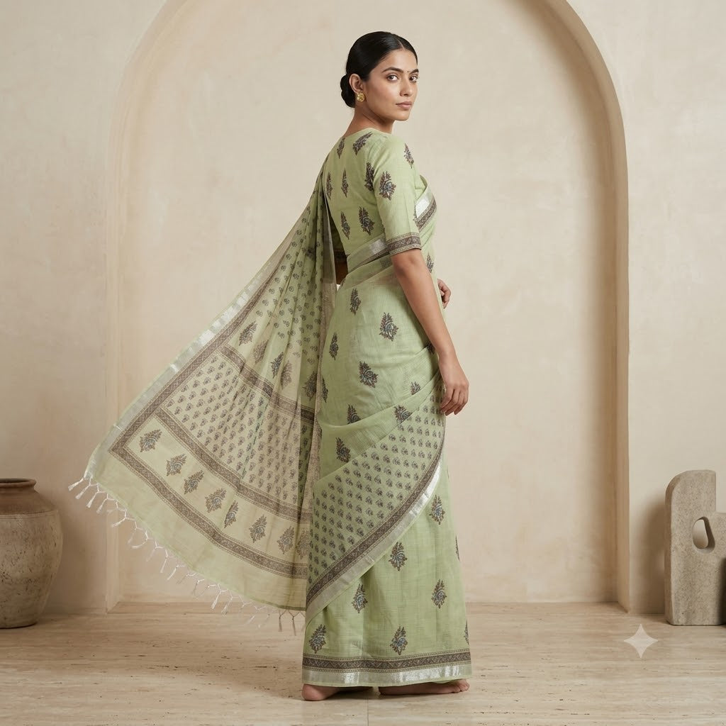 Kota Doriya Saree | Pista Green Buti Print