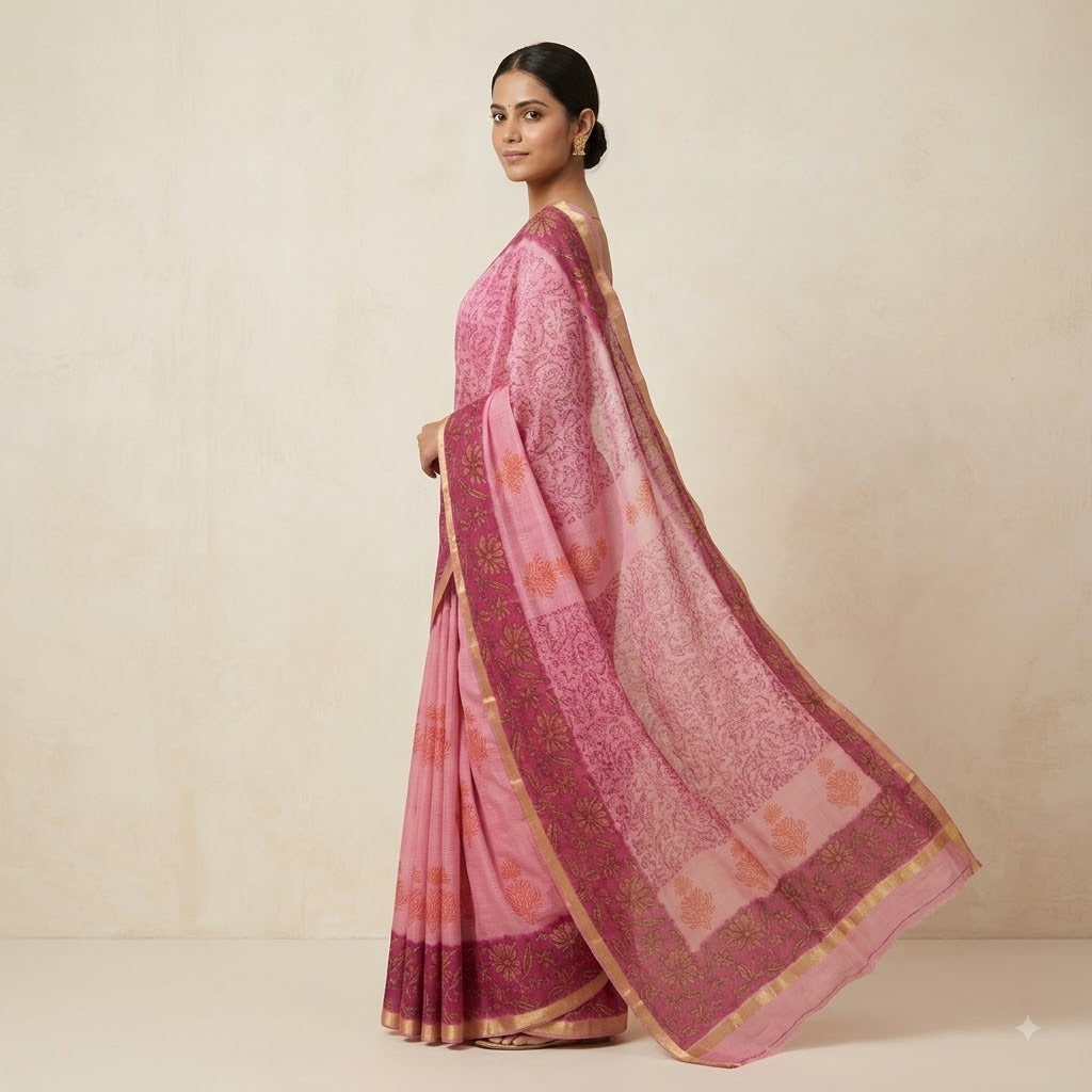 Kota Doriya Saree | Pink Shaded Floral Print