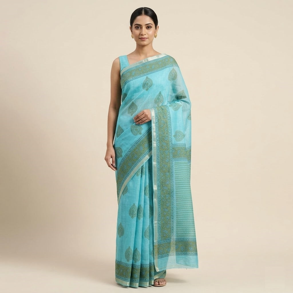 Kota Doriya Saree | Turquoise Blue Green Buti Print