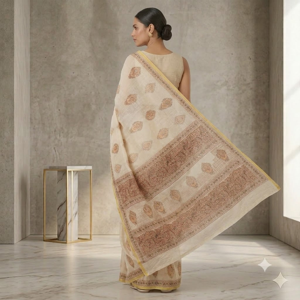 Kota Doriya Saree | Ivory Rust Buti Print