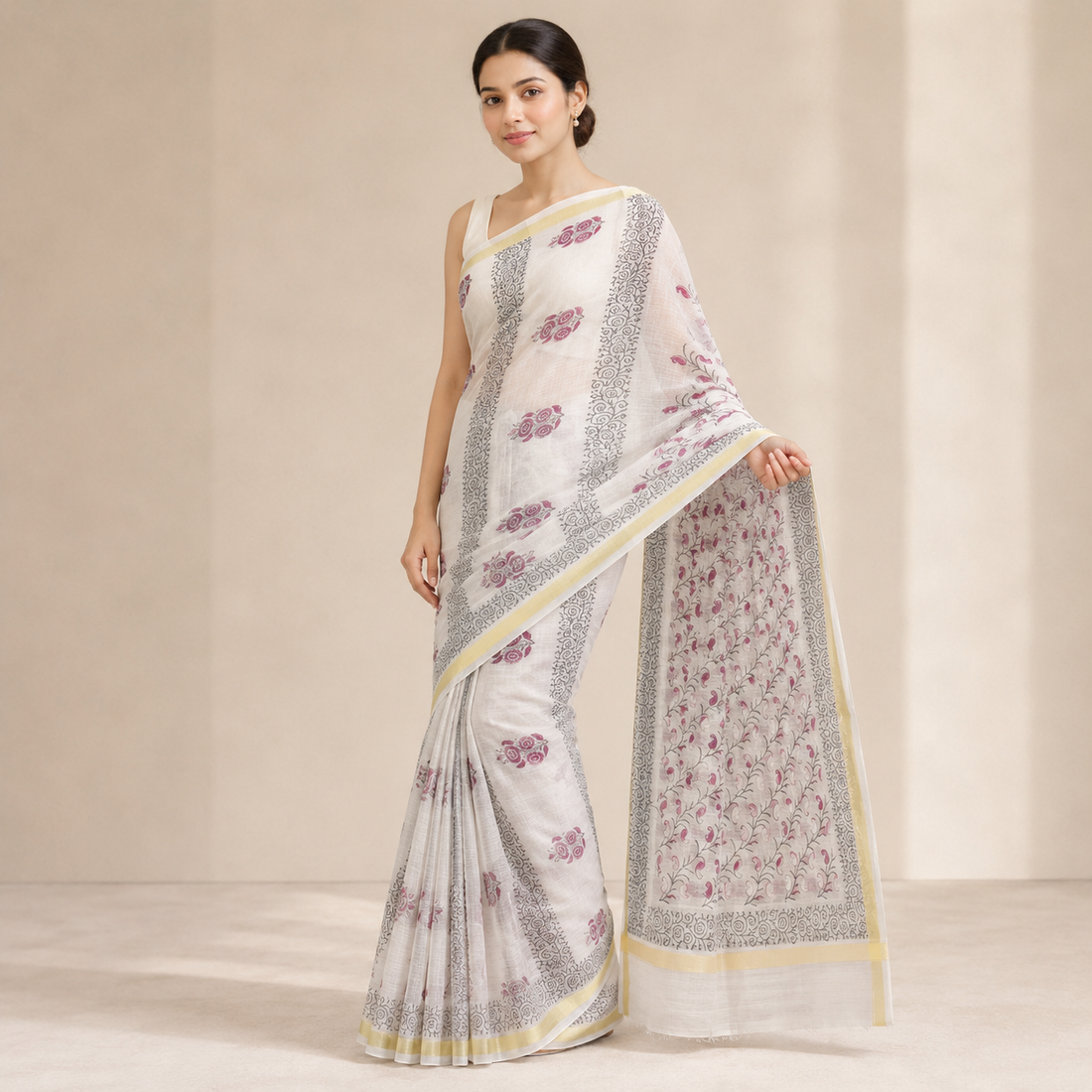Kota Doriya Saree | Lilac Pink Floral Buti Print